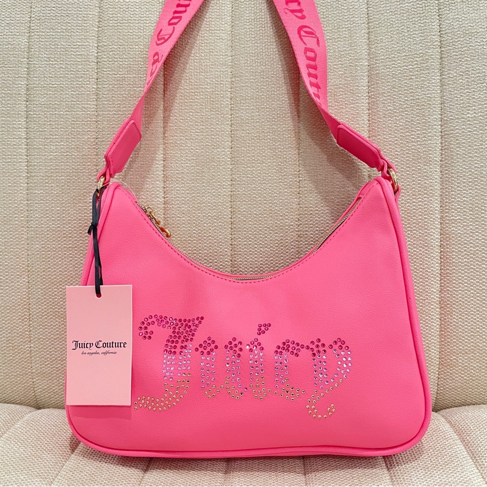 NEW Juicy Couture Hot Pink Lemonade Rhinestone Logo Obsession Crossbody Bag